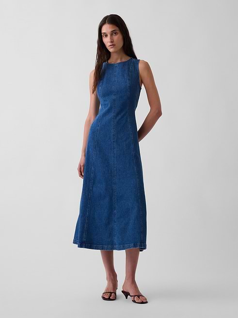 Women's Seamed Denim Maxi Dress by Gap Medium Wash Tall Size XXL