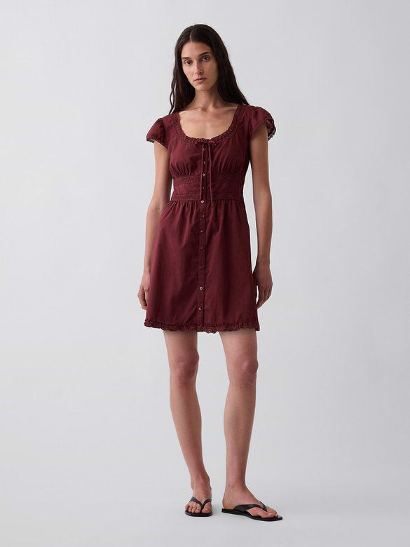 Scoop Neck Lace-Trim Mini Dress