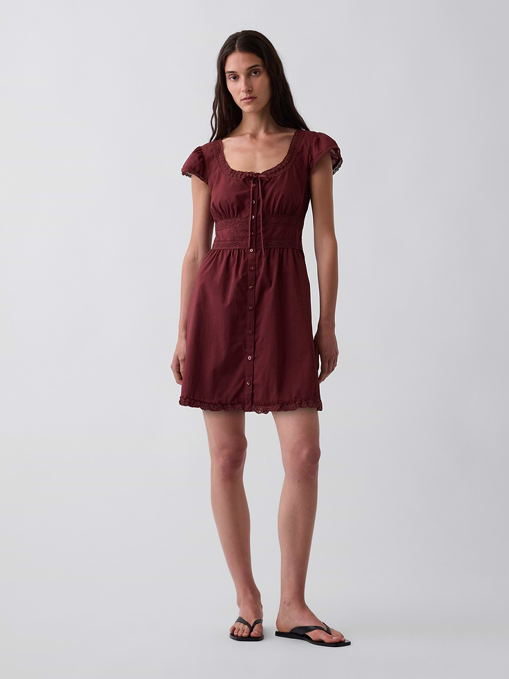Image number 1 showing, Scoop Neck Lace-Trim Mini Dress