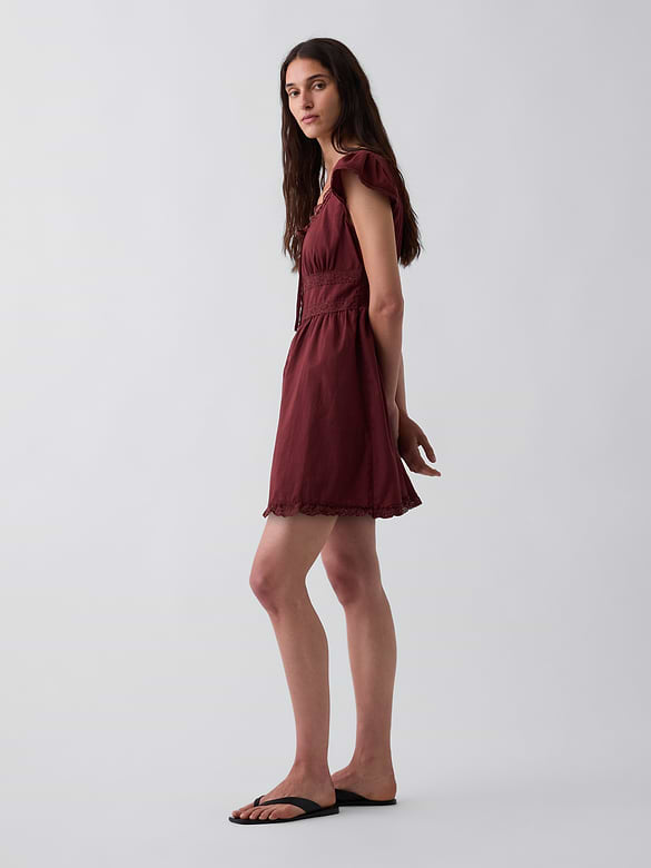 Scoop Neck Lace-Trim Mini Dress