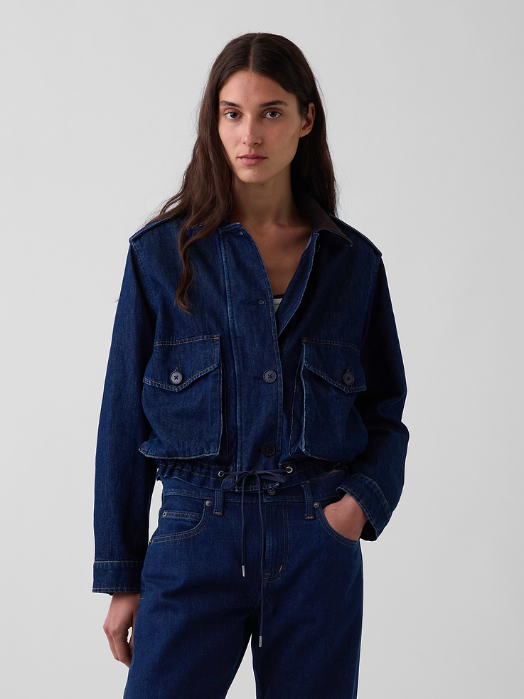 Image number 1 showing, Corduroy-Collar Relaxed Denim Jacket