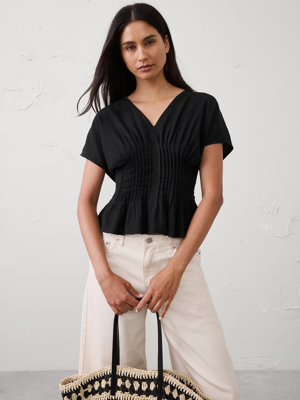 Linen-Blend Pintuck-Waist Top | Banana Republic Factory