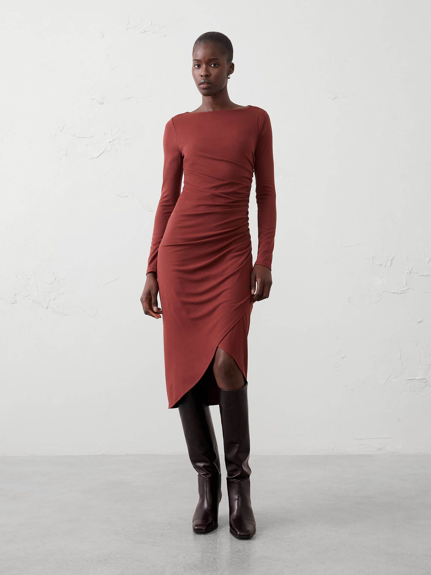 Image number 1 showing, Soft Knit Shirred Midi Dress