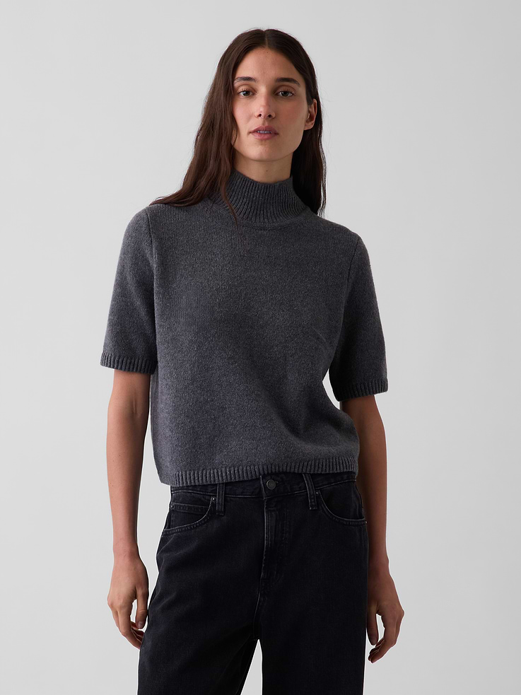 Image number 1 showing, CashSoft Mockneck Elbow-Sleeve Sweater