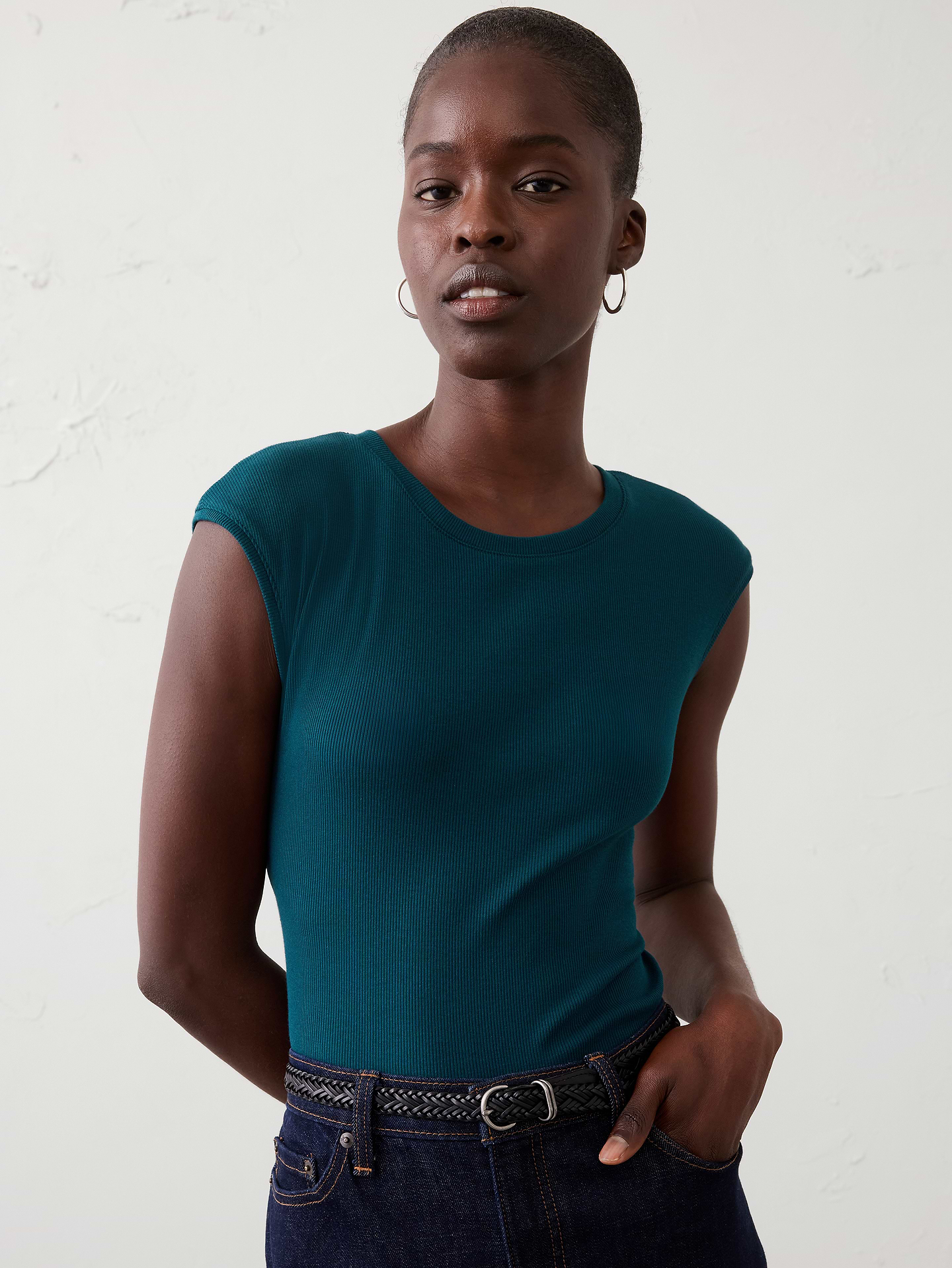 Image number 1 showing, Ribbed Cap-Sleeve T-Shirt