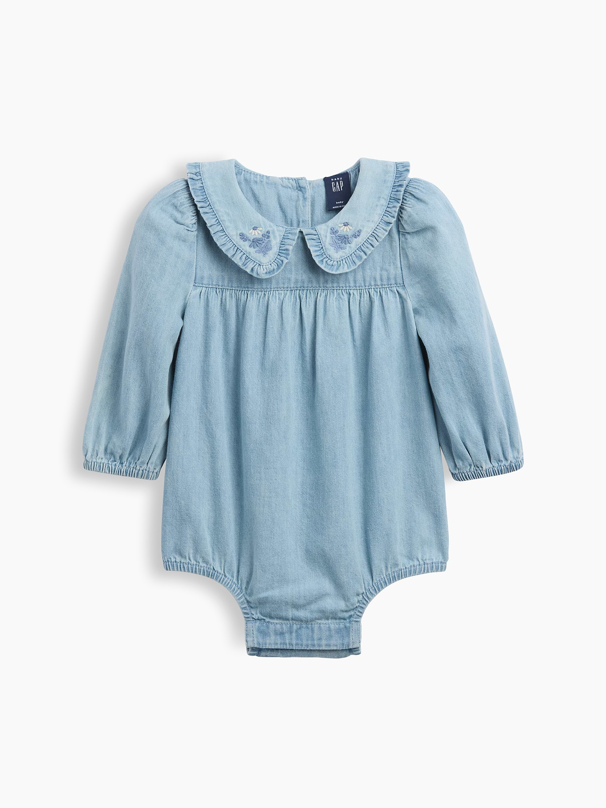 Baby Embroidered Denim Bubble Bodysuit