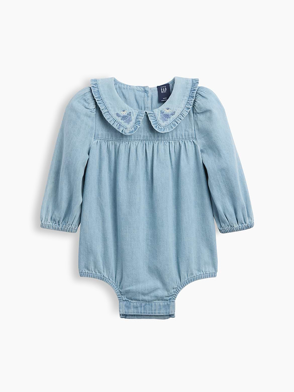 Baby Embroidered Denim Bubble Bodysuit