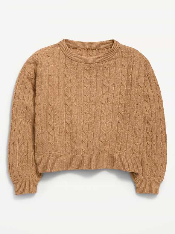 Long-Sleeve Cable-Knit Sweater for Girls