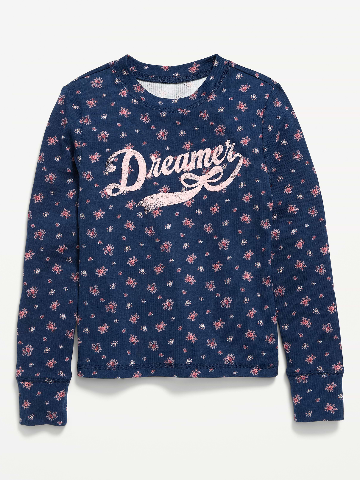 Image number 1 showing, Printed Long-Sleeve Ribbed T-Shirt for Girls