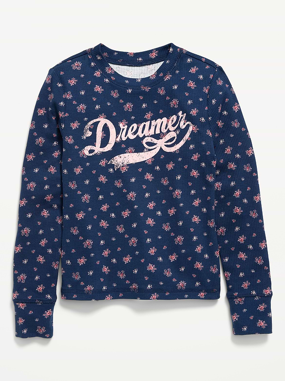Printed Long-Sleeve Ribbed T-Shirt for Girls