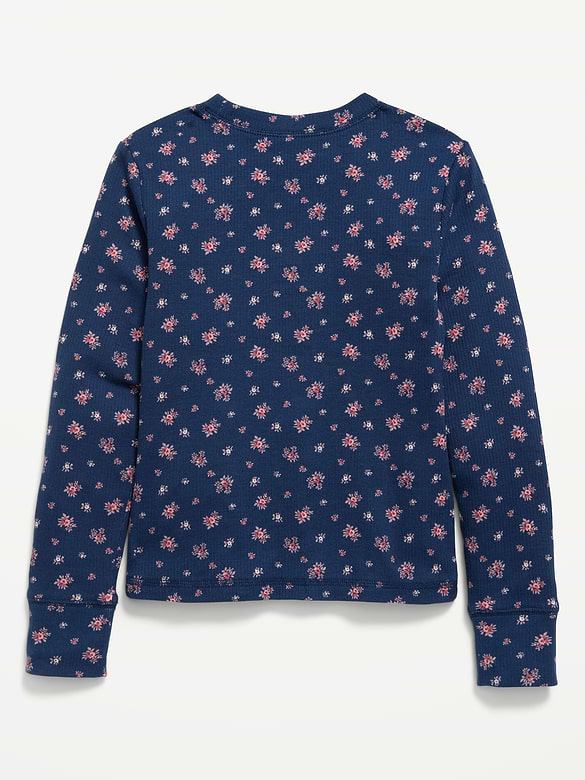 Printed Long-Sleeve Ribbed T-Shirt for Girls