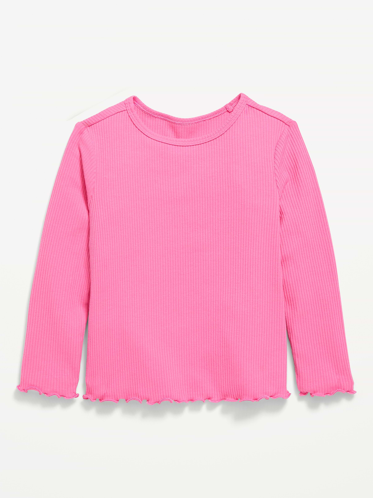 Image number 1 showing, Fitted Long-Sleeve Ribbed Lettuce-Edge T-Shirt for Toddler Girls
