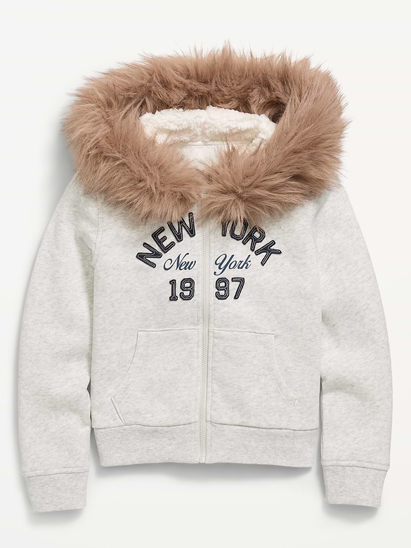 Fitted Faux-Fur Full-Zip Hoodie for Girls