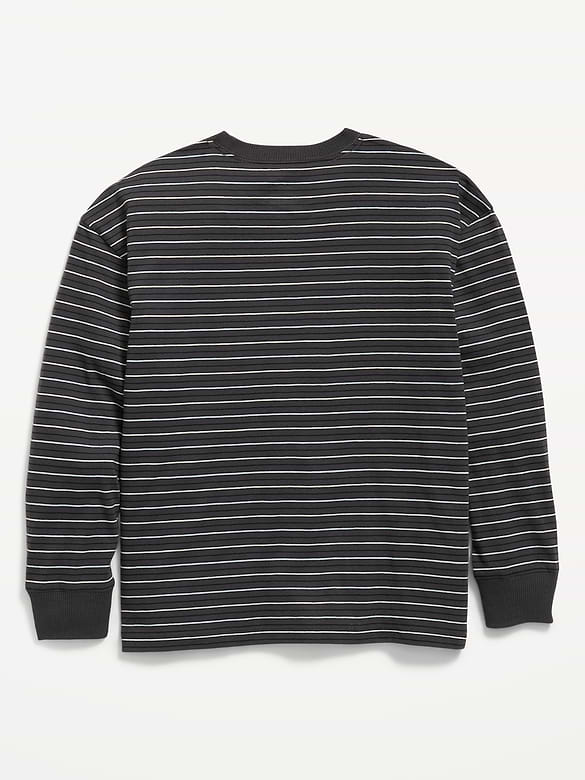 Oversized Long-Sleeve Striped Pocket T-Shirt for Boys