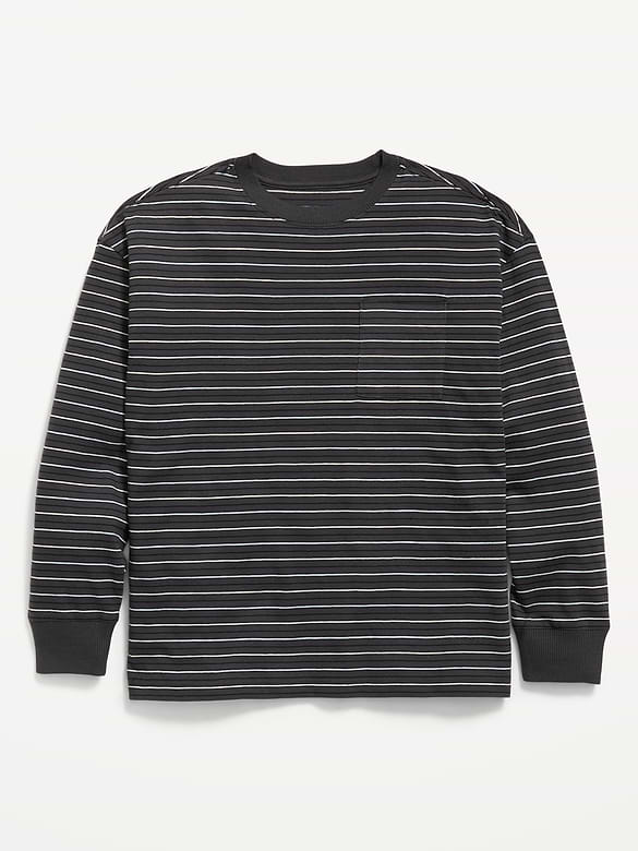 Oversized Long-Sleeve Striped Pocket T-Shirt for Boys