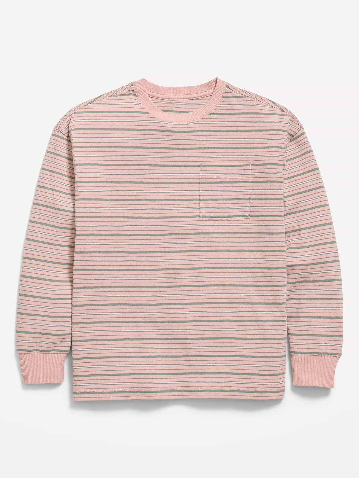 Image number 1 showing, Oversized Long-Sleeve Striped Pocket T-Shirt for Boys