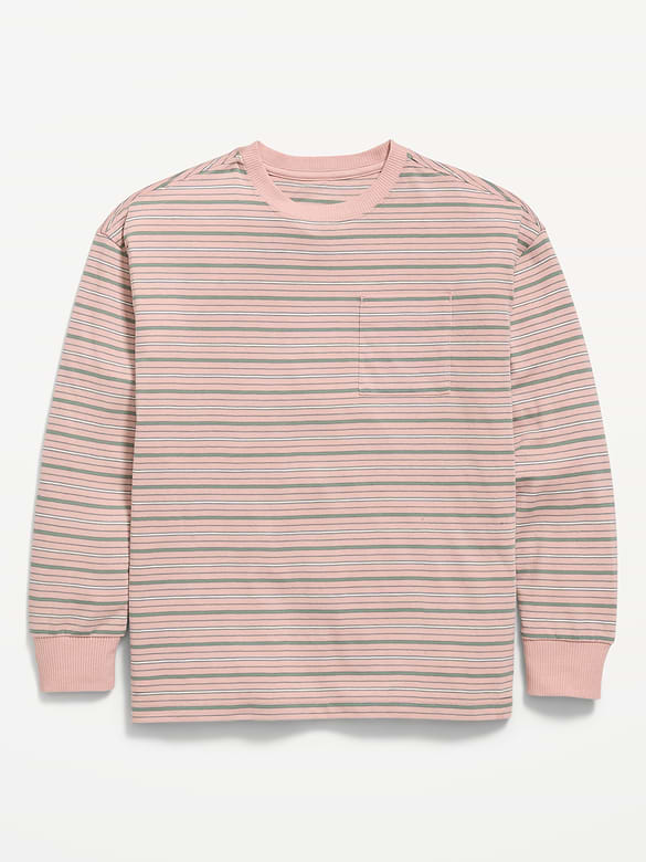 Oversized Long-Sleeve Striped Pocket T-Shirt for Boys