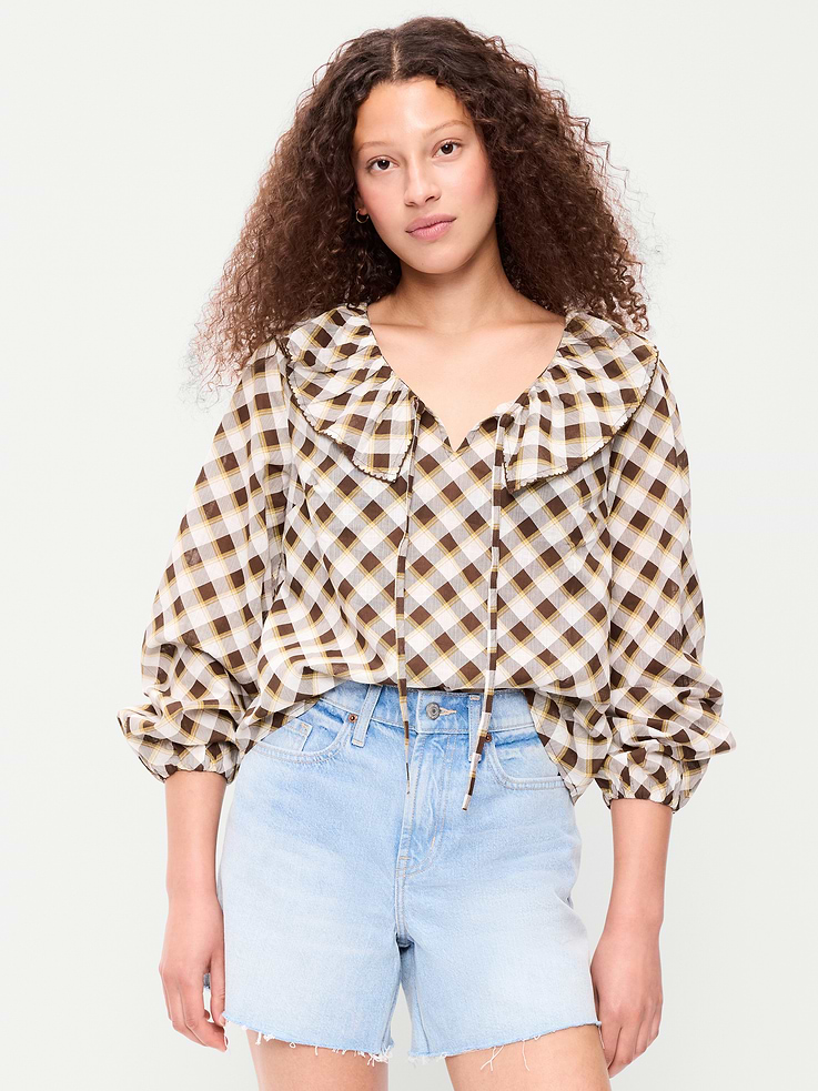 Image number 3 showing, Long-Sleeve Ruffle Tie-Neck Top