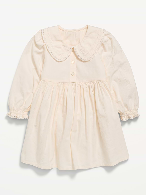 Long-Sleeve Collared Crinkled Dress for Toddler Girls