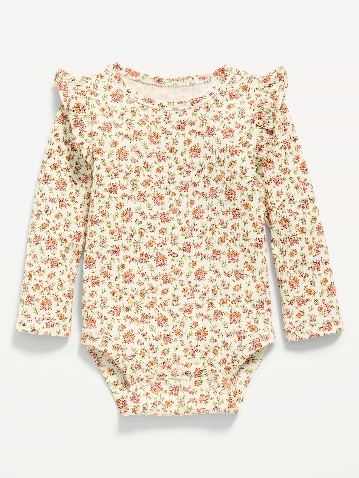 Image number 1 showing, Printed Long-Sleeve Ruffled Ribbed Bodysuit for Baby