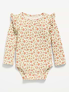 Image number 1 showing, Printed Long-Sleeve Ruffled Ribbed Bodysuit for Baby