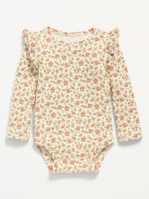 Printed Printed Long-Sleeve Ruffled Ribbed Bodysuit for Baby on clearance at Old Navy — 50% off