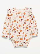 Image number 1 showing, Printed Long-Sleeve Ruffled Ribbed Bodysuit for Baby