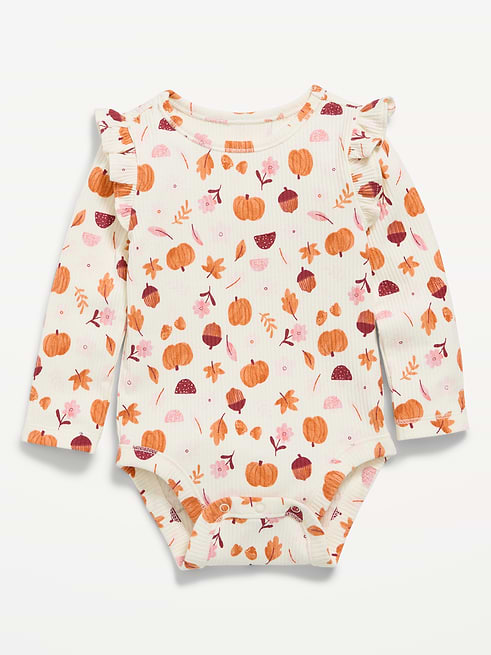 Printed Printed Long-Sleeve Ruffled Ribbed Bodysuit for Baby on clearance at Old Navy — 55% off