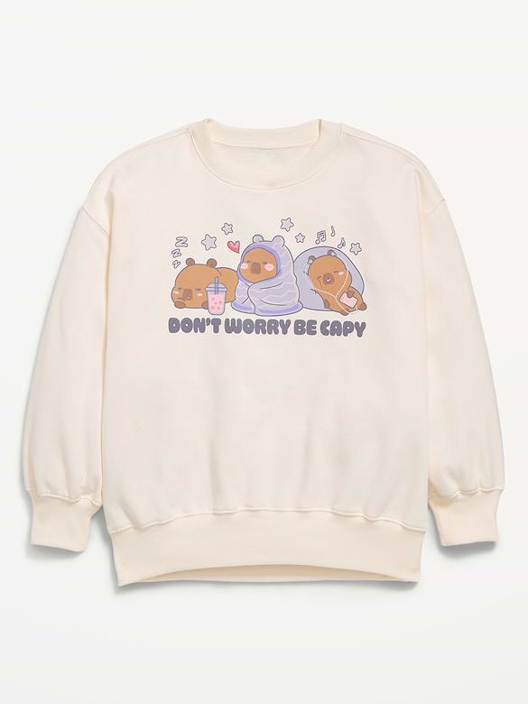 CapyFun™ Oversized Graphic Tunic Sweatshirt for Girls