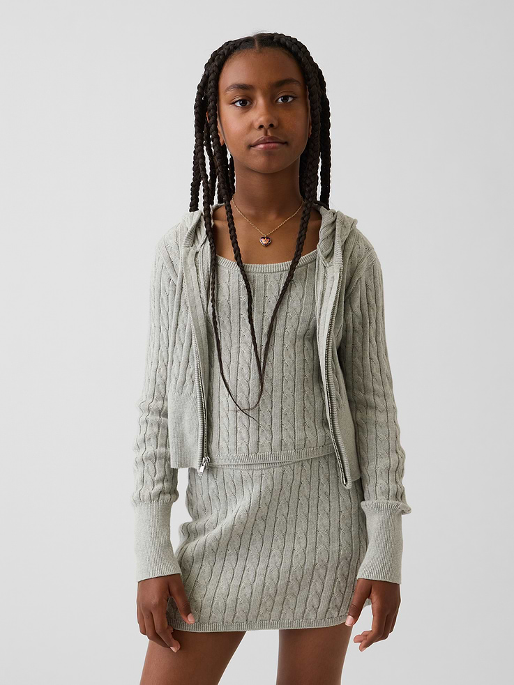 Image number 1 showing, Kids Cable-Knit Sweater Zip Hoodie