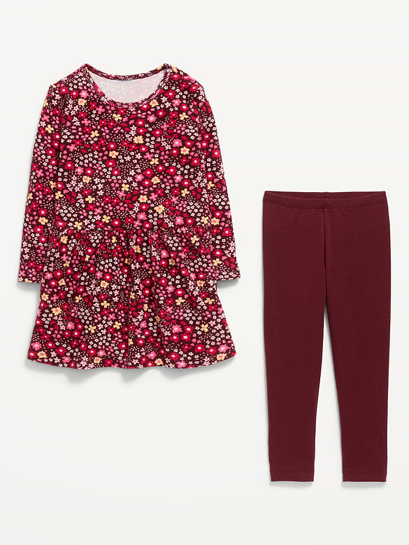 Printed Waffle Knit Dress and Leggings Set for Toddler Girls