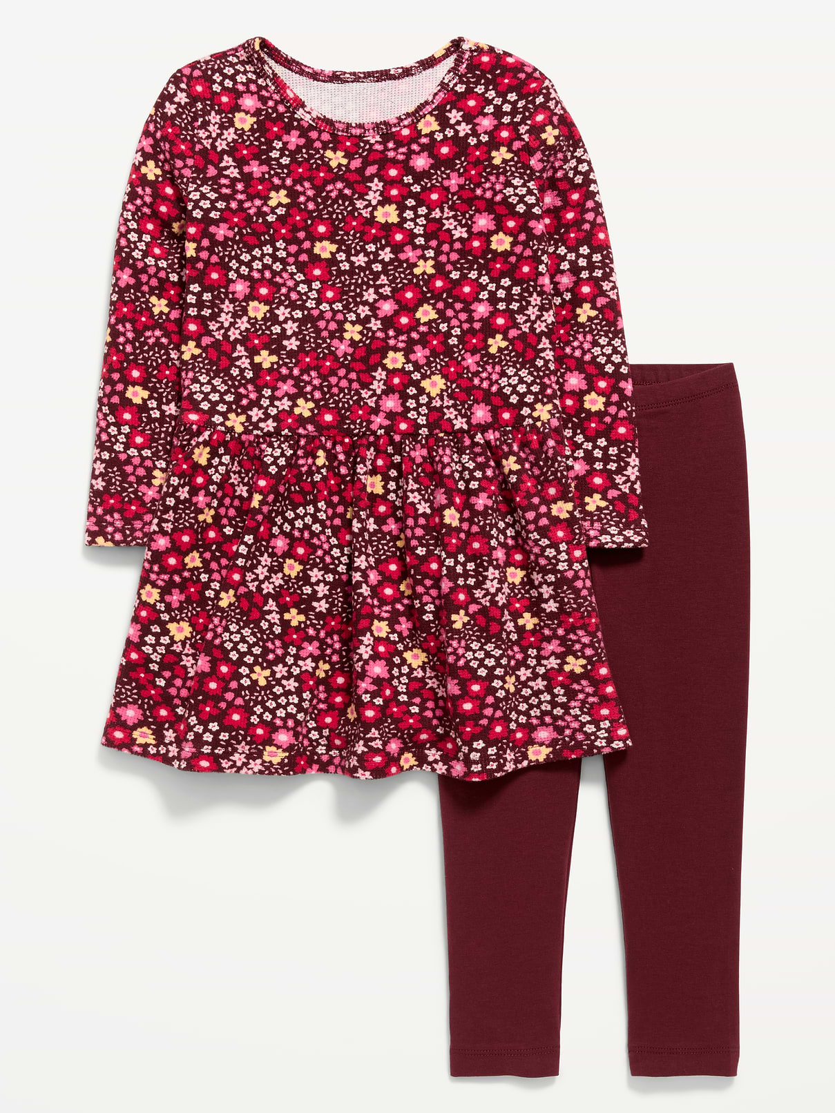 Image number 1 showing, Printed Waffle Knit Dress and Leggings Set for Toddler Girls