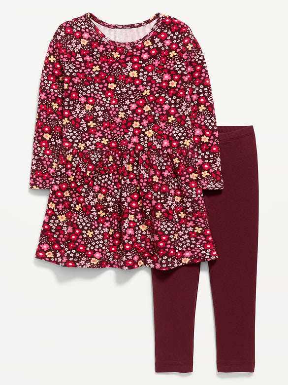 Printed Waffle Knit Dress and Leggings Set for Toddler Girls