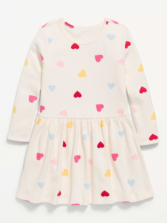 Printed Long-Sleeve Waffle Knit Dress for Toddler Girls