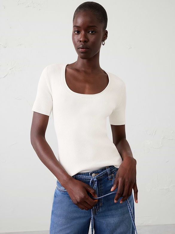 Ribbed Scoop-Neck Sweater