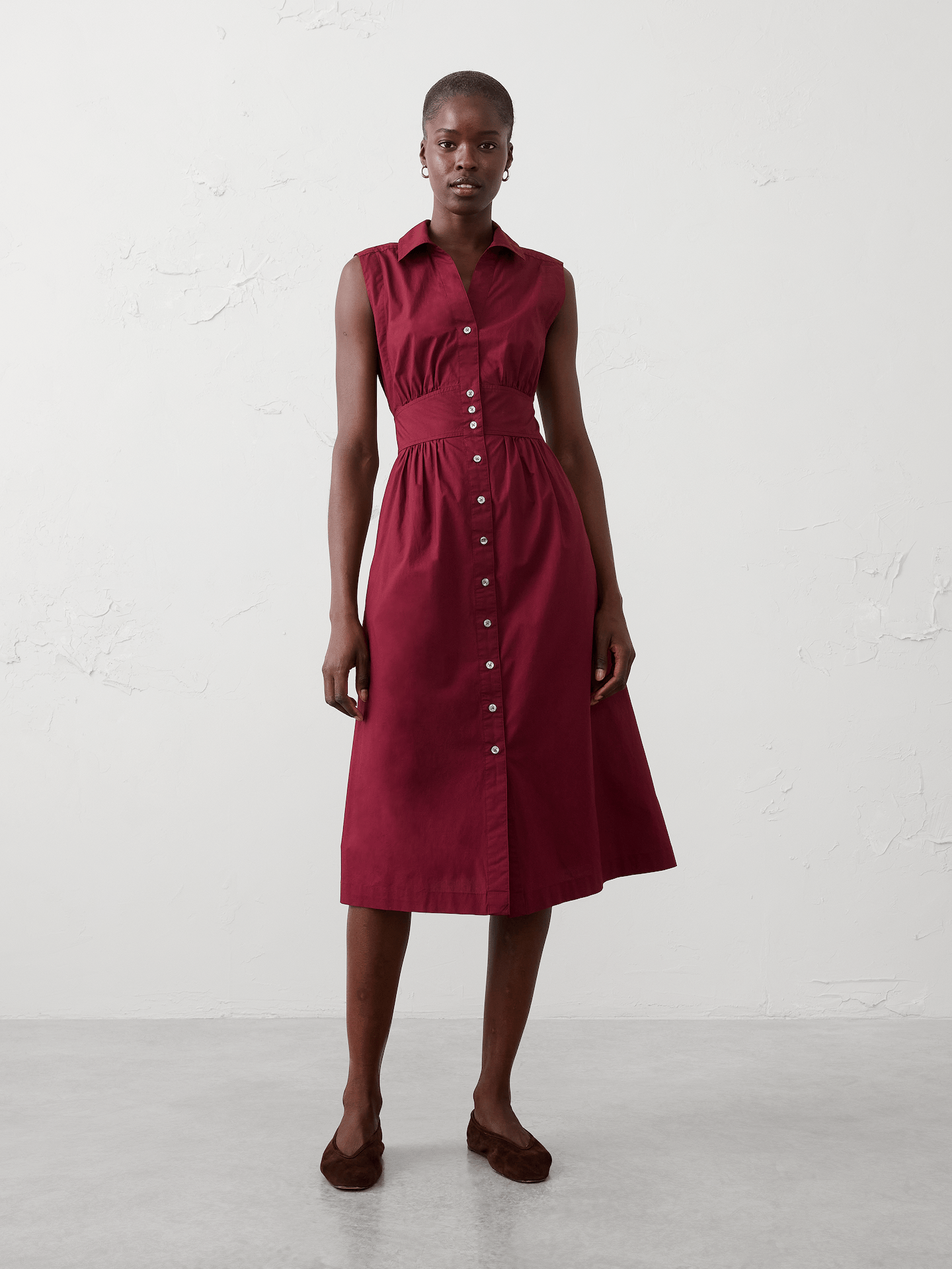 Image number 1 showing, Poplin Collared Button-Down Midi Dress
