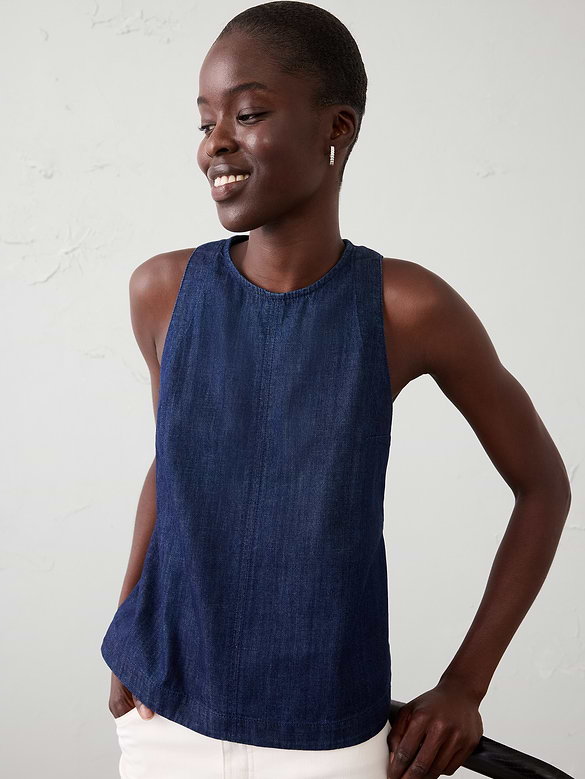Denim High-Neck Top