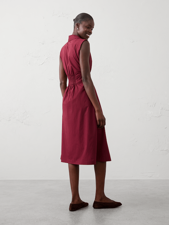 Poplin Collared Button-Down Midi Dress