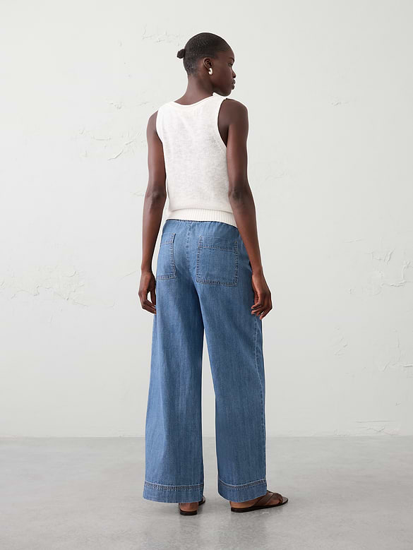Wide-Leg Mid-Rise Pull-On Utility Jean