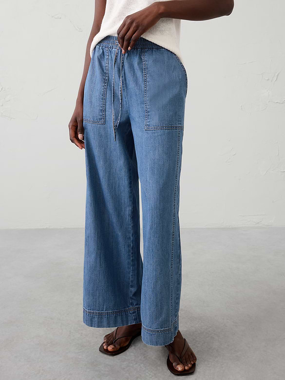 Wide-Leg Mid-Rise Pull-On Utility Jean