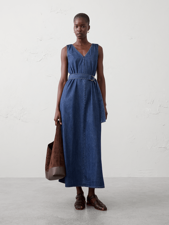 Chambray Belted Maxi Dress