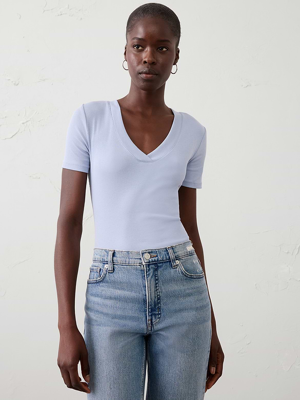 Ribbed V-Neck T-Shirt