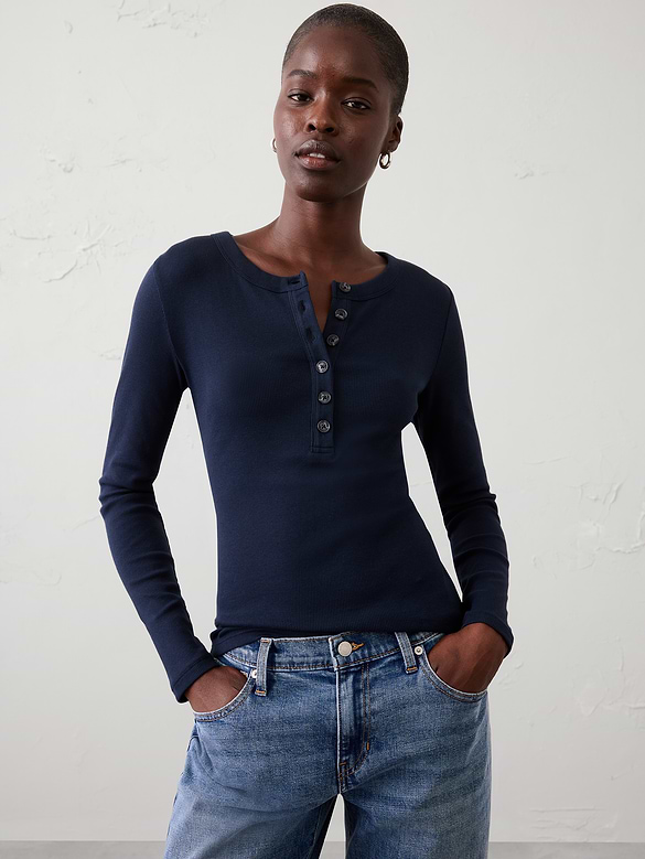 Ribbed Henley T-Shirt