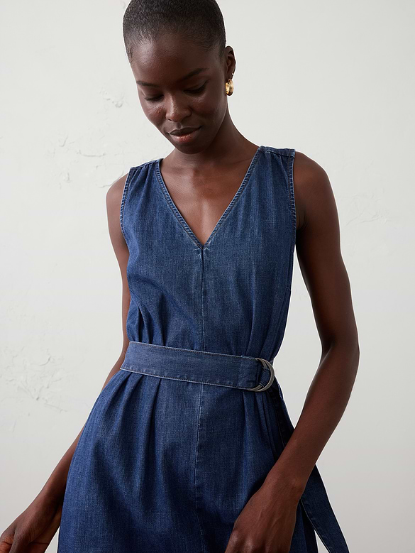 Chambray Belted Maxi Dress