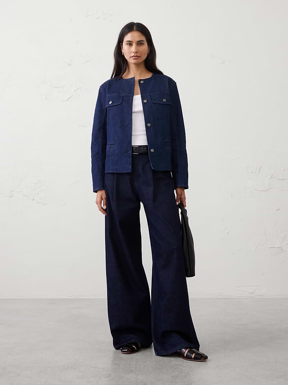Denim Collarless Jacket