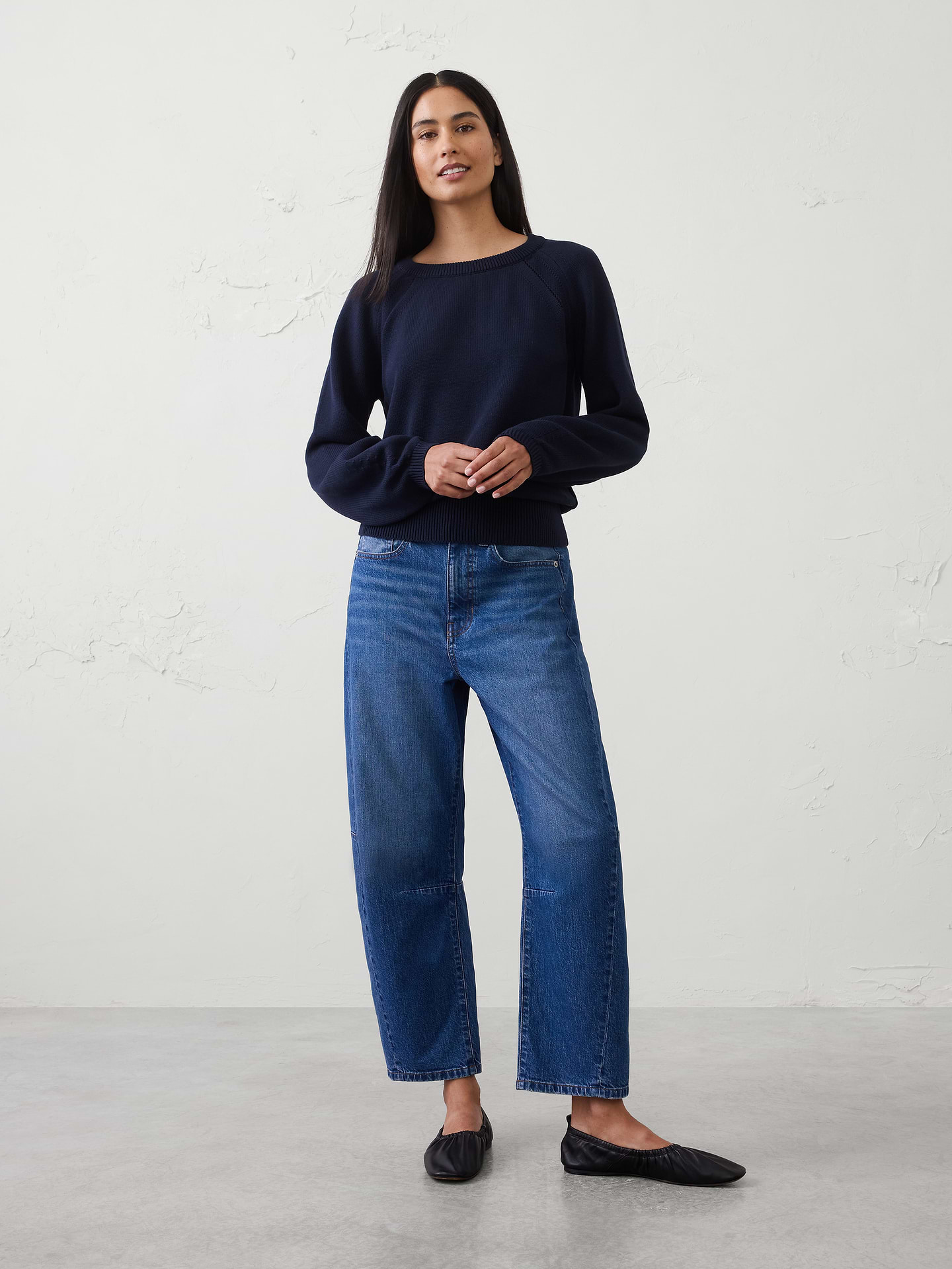 Image number 1 showing, Cotton Pointelle Volume-Sleeve Sweater