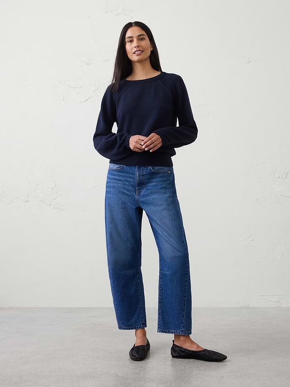 Cotton Pointelle Volume-Sleeve Sweater
