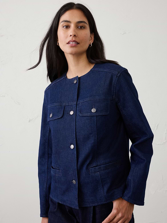 Denim Collarless Jacket