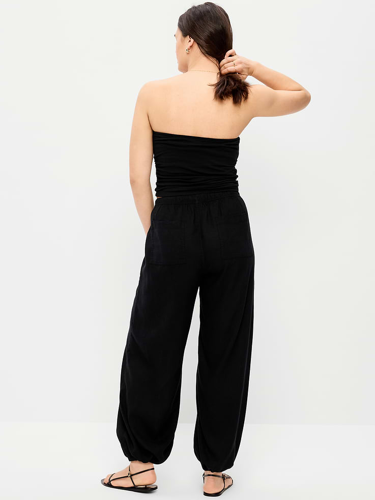 Image number 5 showing, Mid-Rise Linen-Blend Cinched-Ankle Pants
