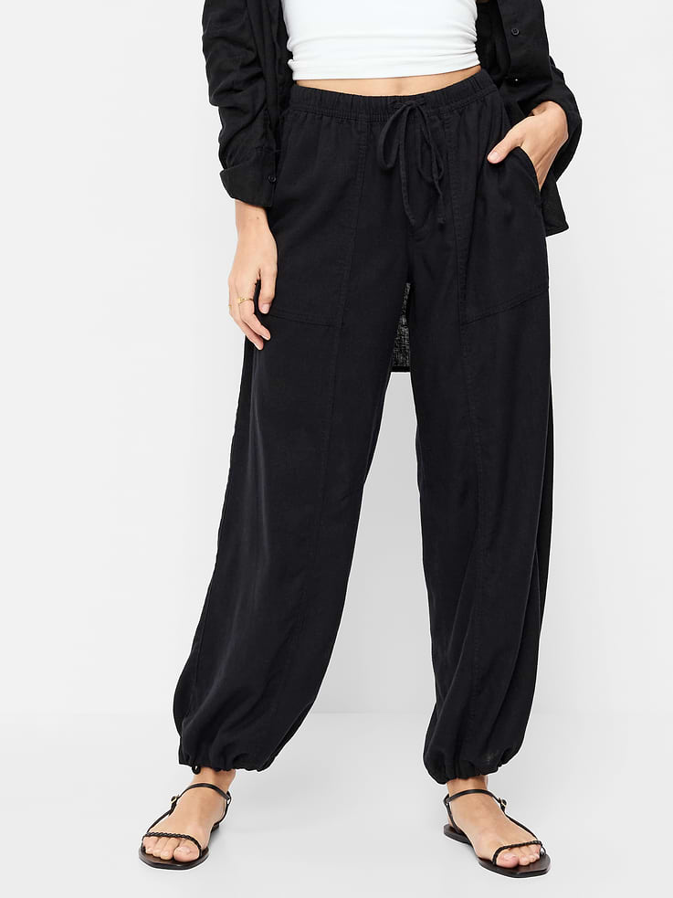 Image number 2 showing, Mid-Rise Linen-Blend Cinched-Ankle Pants